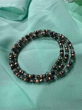 Green and Metallic Multi-Strand Beaded Wrap Bracelet